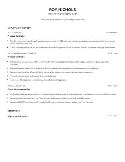 Process Controller Resume