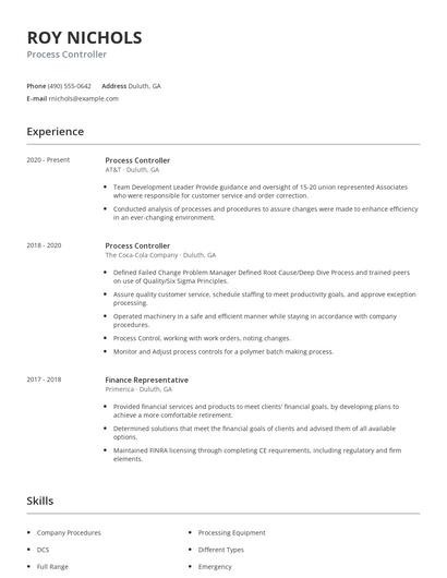 Process Controller Resume