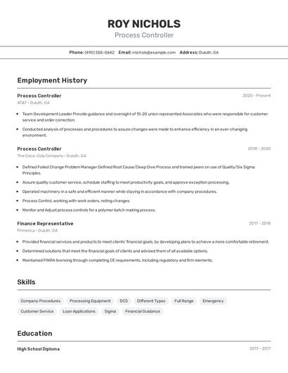 Process Controller Resume