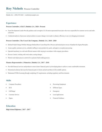 Process Controller Resume