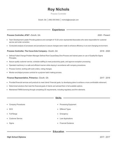 Process Controller Resume