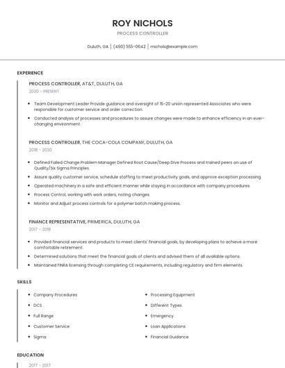 Process Controller Resume