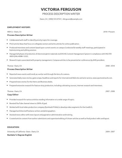 Process Description Writer Resume