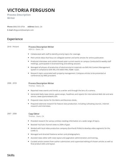 Process Description Writer Resume