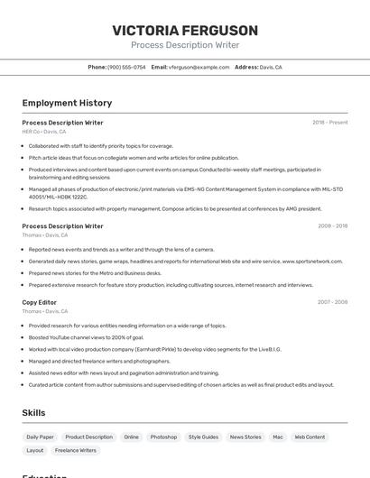 Process Description Writer Resume