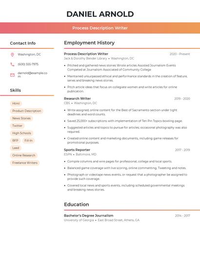 Process Description Writer Resume