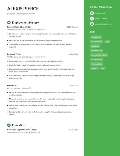 Process Description Writer Resume