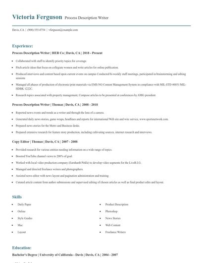 Process Description Writer Resume