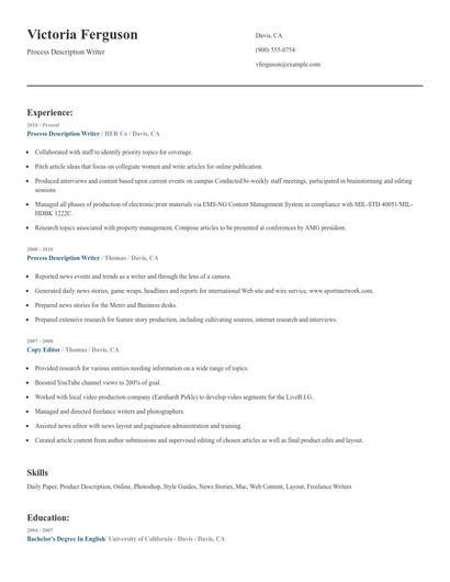 Process Description Writer Resume