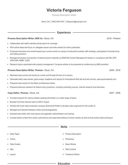 Process Description Writer Resume