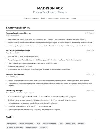 Process Development Director Resume