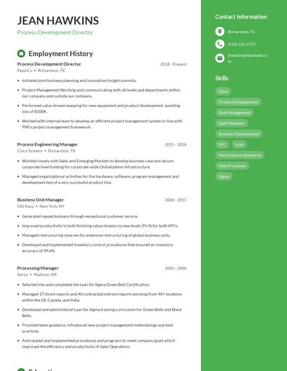 Process Development Director Resume