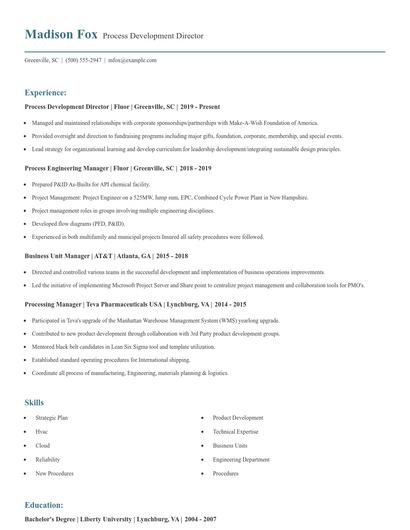 Process Development Director Resume