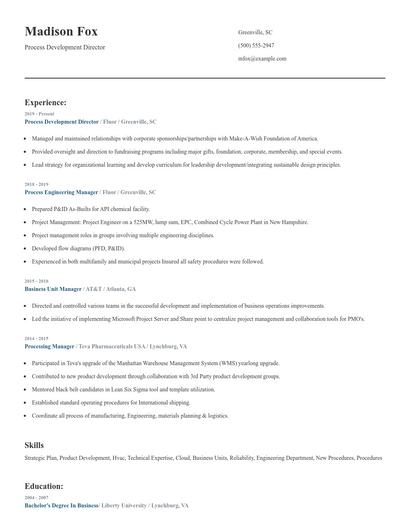 Process Development Director Resume