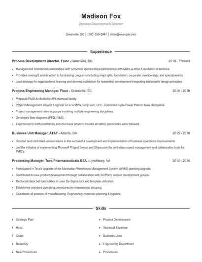 Process Development Director Resume