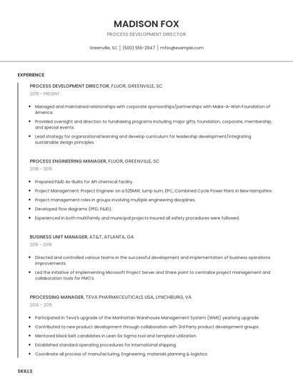 Process Development Director Resume