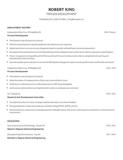 Process Development Resume