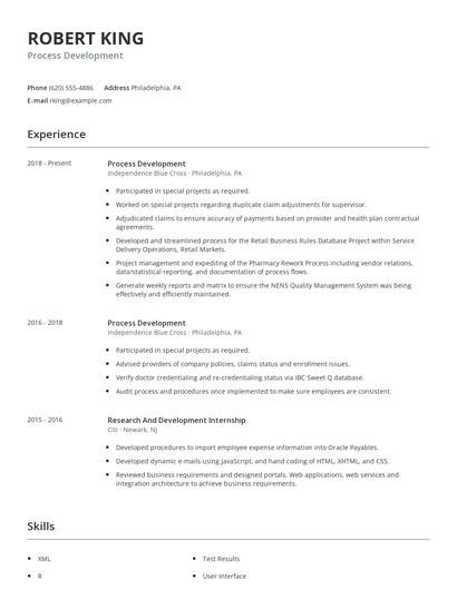 Process Development Resume