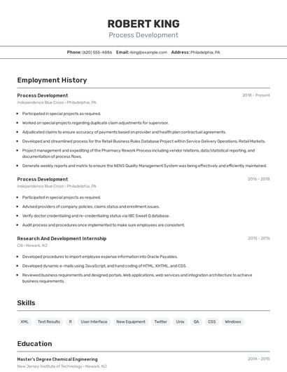 Process Development Resume