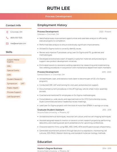 Process Development Resume