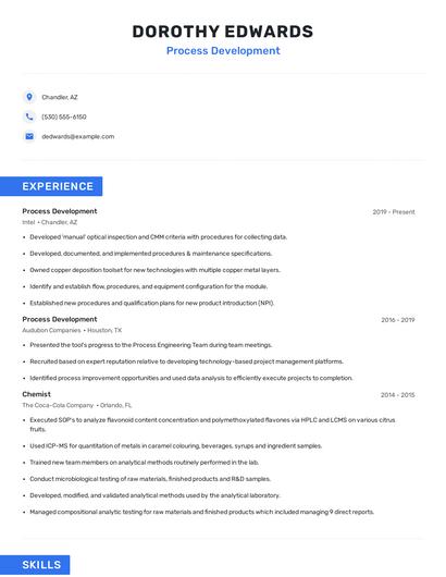 Process Development Resume