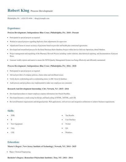 Process Development Resume