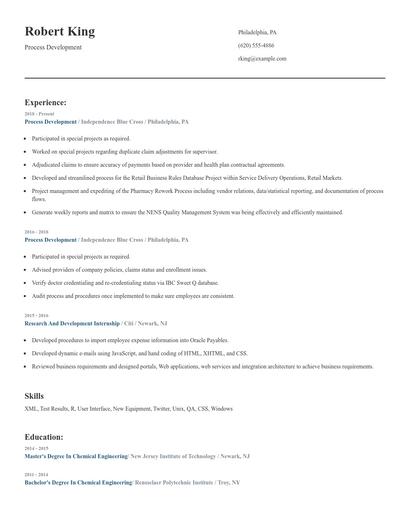 Process Development Resume