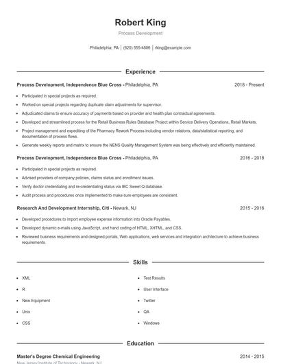 Process Development Resume