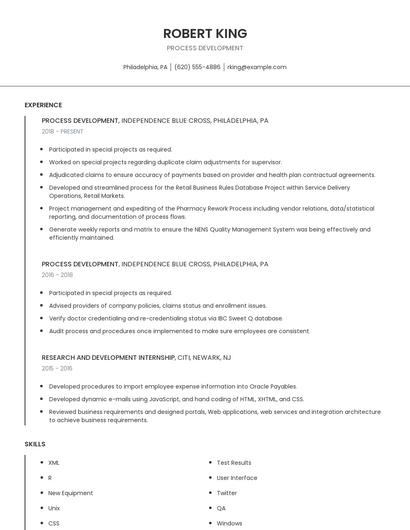 Process Development Resume