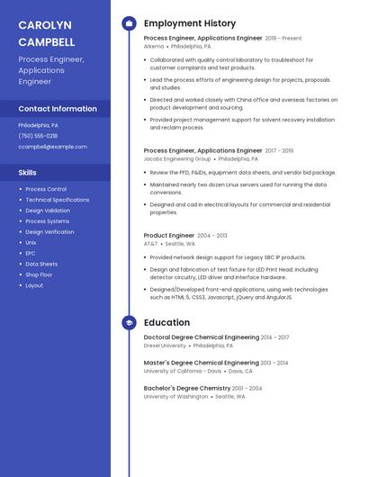 Process Engineer, Applications Engineer Resume