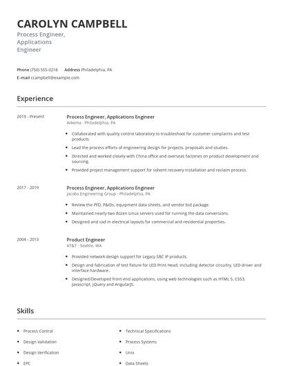 Process Engineer, Applications Engineer Resume