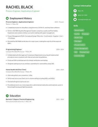 Process Engineer, Applications Engineer Resume