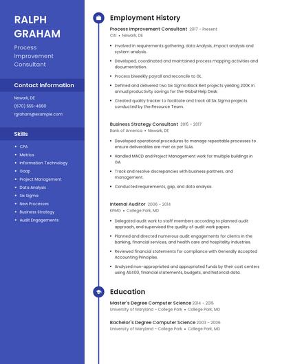 Process Improvement Consultant Resume