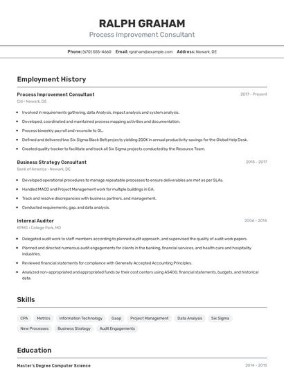 Process Improvement Consultant Resume