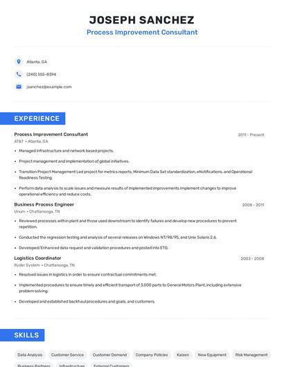 Process Improvement Consultant Resume
