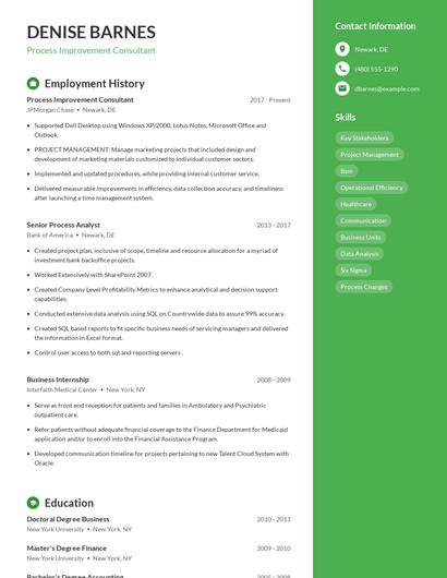 Process Improvement Consultant Resume