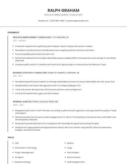 Process Improvement Consultant Resume