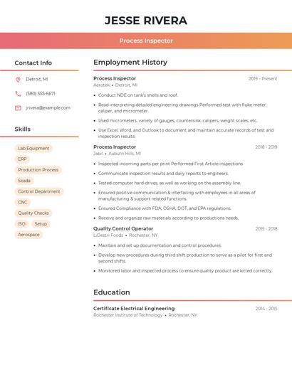 Process Inspector Resume
