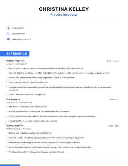 Process Inspector Resume