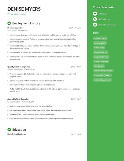Process Inspector Resume