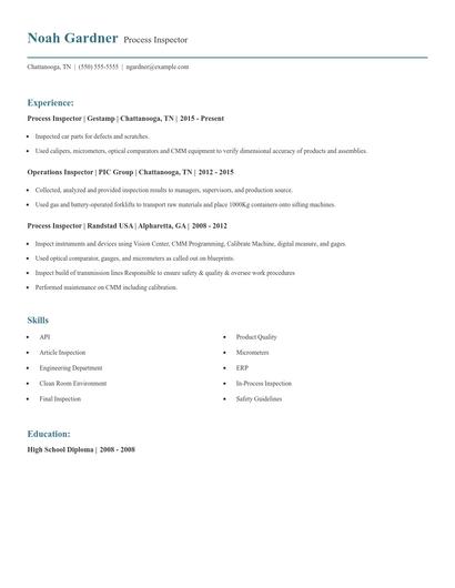 Process Inspector Resume