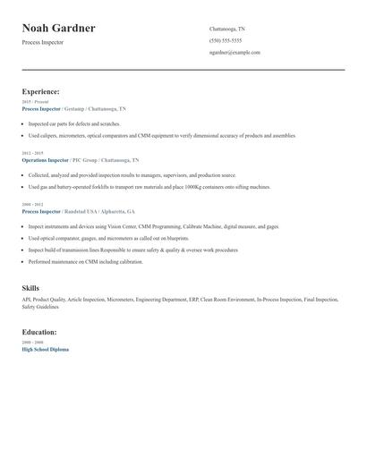 Process Inspector Resume