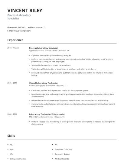 Process Laboratory Specialist Resume