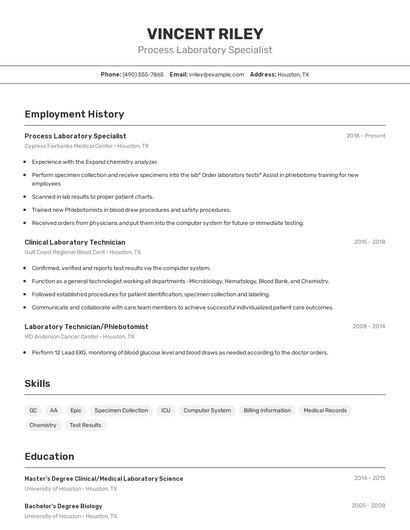 Process Laboratory Specialist Resume