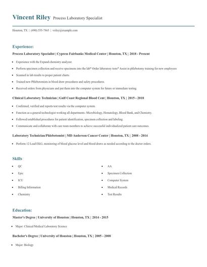 Process Laboratory Specialist Resume