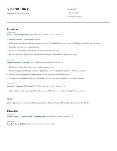 Process Laboratory Specialist Resume