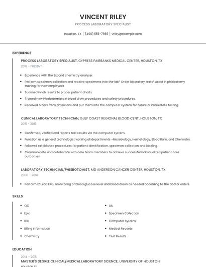 Process Laboratory Specialist Resume