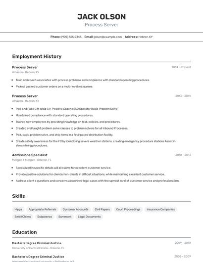 Process Server Resume