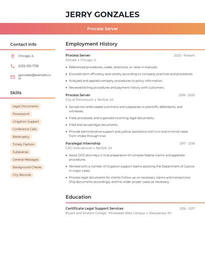 Process Server Resume