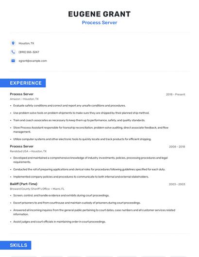 Process Server Resume